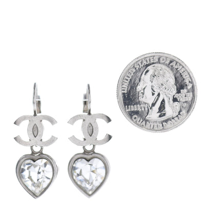 Chanel Crystal Heart CC Drop Earrings Silver 2 of 4