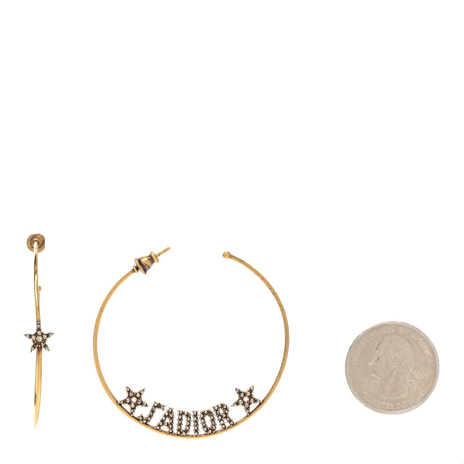Christian Dior Metal Crystal J'Adior Hoop Earrings Aged Gold 2 of 4