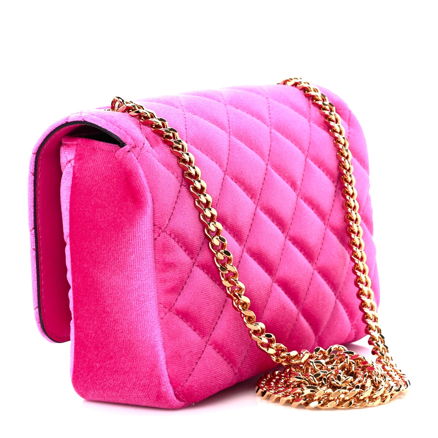 Velvet Quilted Medusa Chain Crossbody Pink