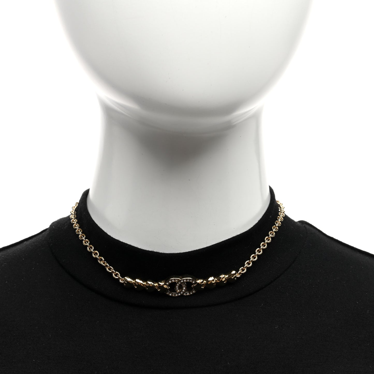 Crystal CC Heart Link Choker Necklace Gold