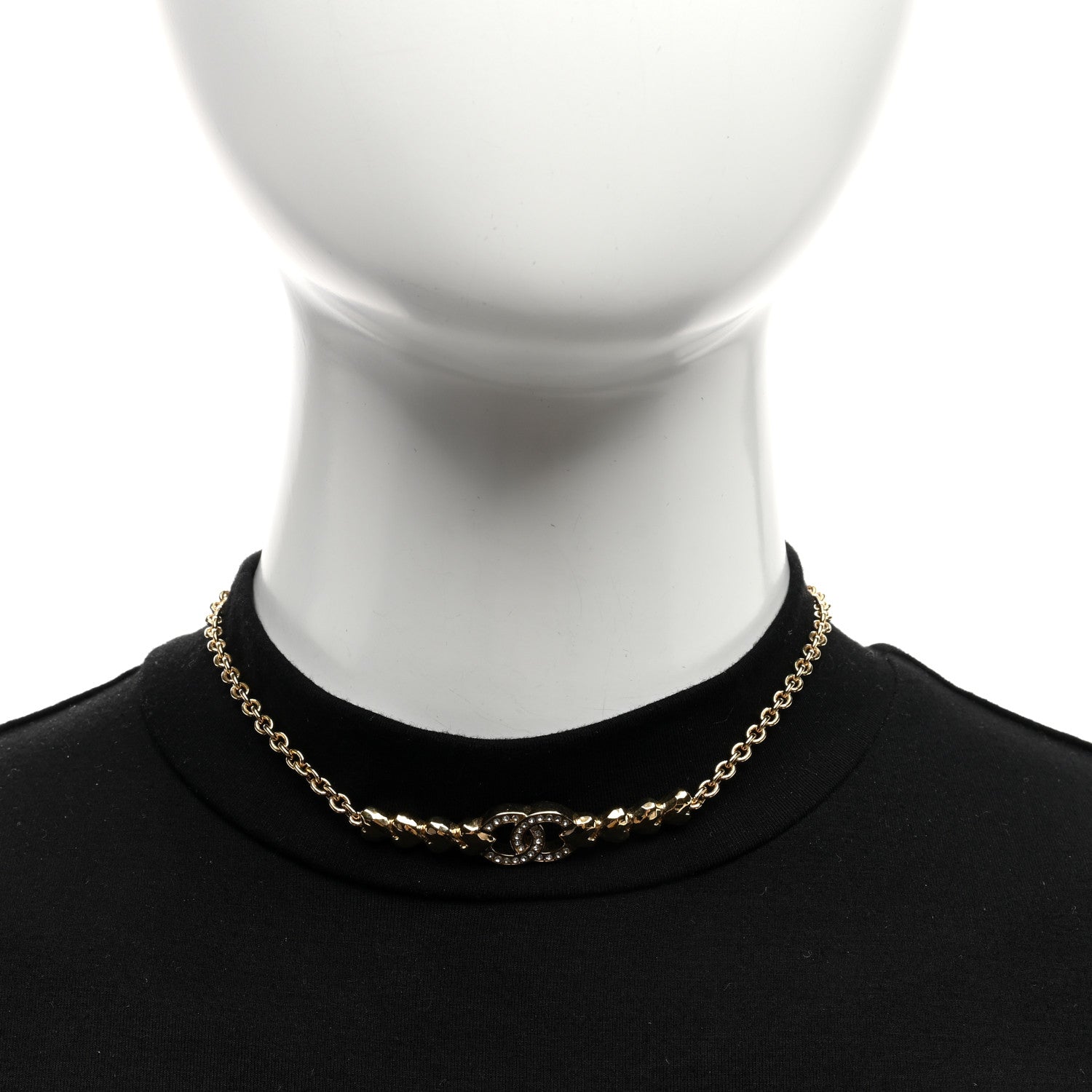 Chanel Crystal CC Heart Link Choker Necklace Gold 2 of 5