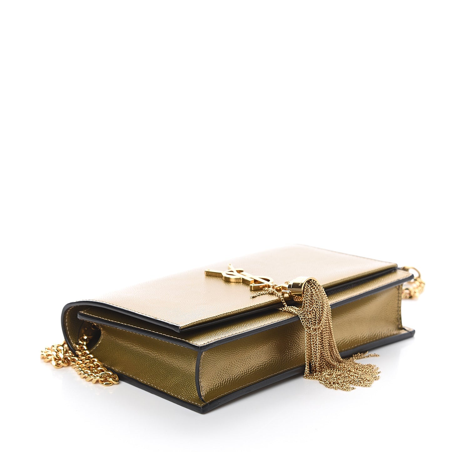 Metallic Grain De Poudre Kate Monogram Tassel Chain Wallet Gold