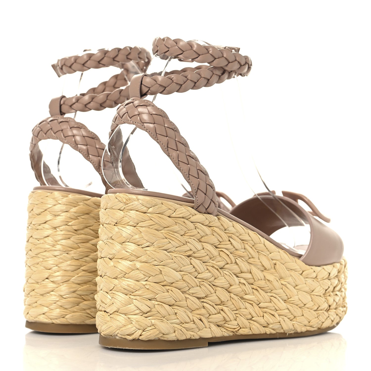 Valentino Garavani Pebbled Calfskin VLogo Ankle Wrap Espadrille 45/90mm Platform Wedge Sandals 37.5 Poudre 5 of 9