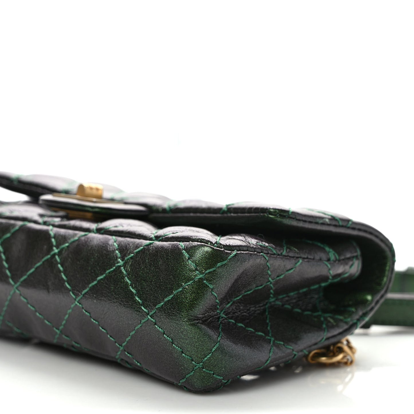 Metallic Aged Calfskin Quilted 2.55 Reissue Flap Belt Bag Clutch Green