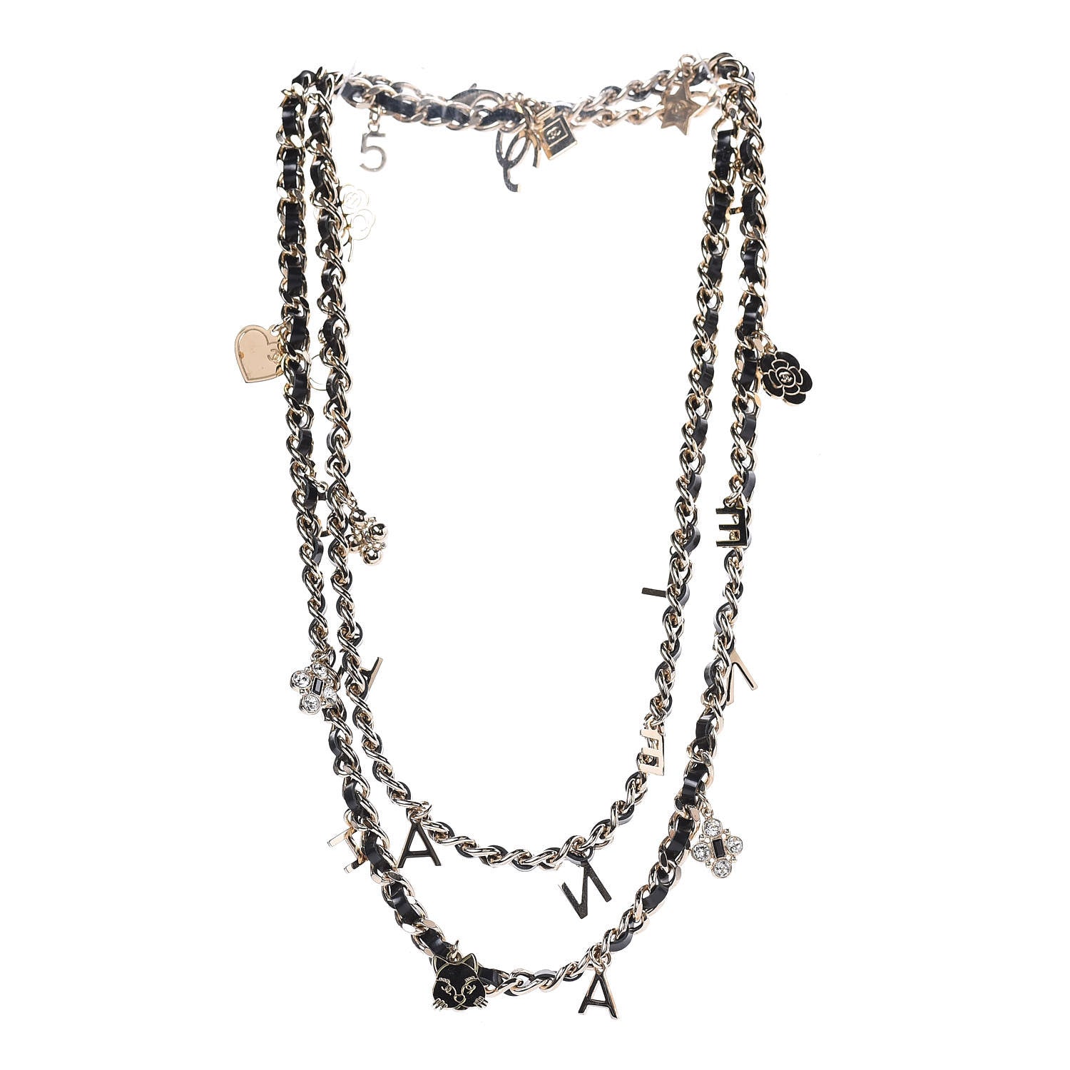 Chanel Glazed Calfskin Crystal Charm Necklace Black Gold 3 of 4