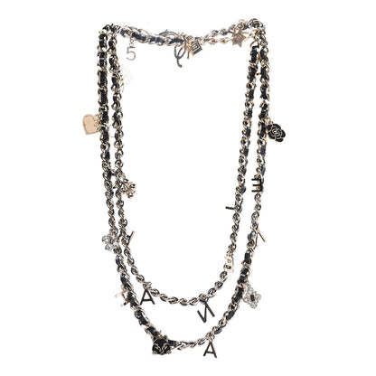 Chanel Glazed Calfskin Crystal Charm Necklace Black Gold 3 of 4