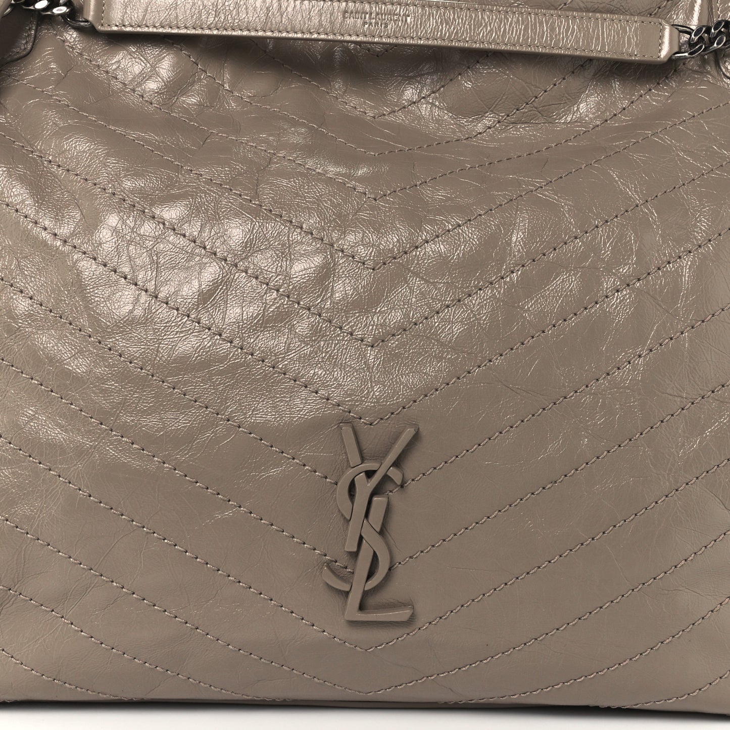 Crinkled Calfskin Matelasse Monogram Large Niki Shopper Tote Dusty Grey