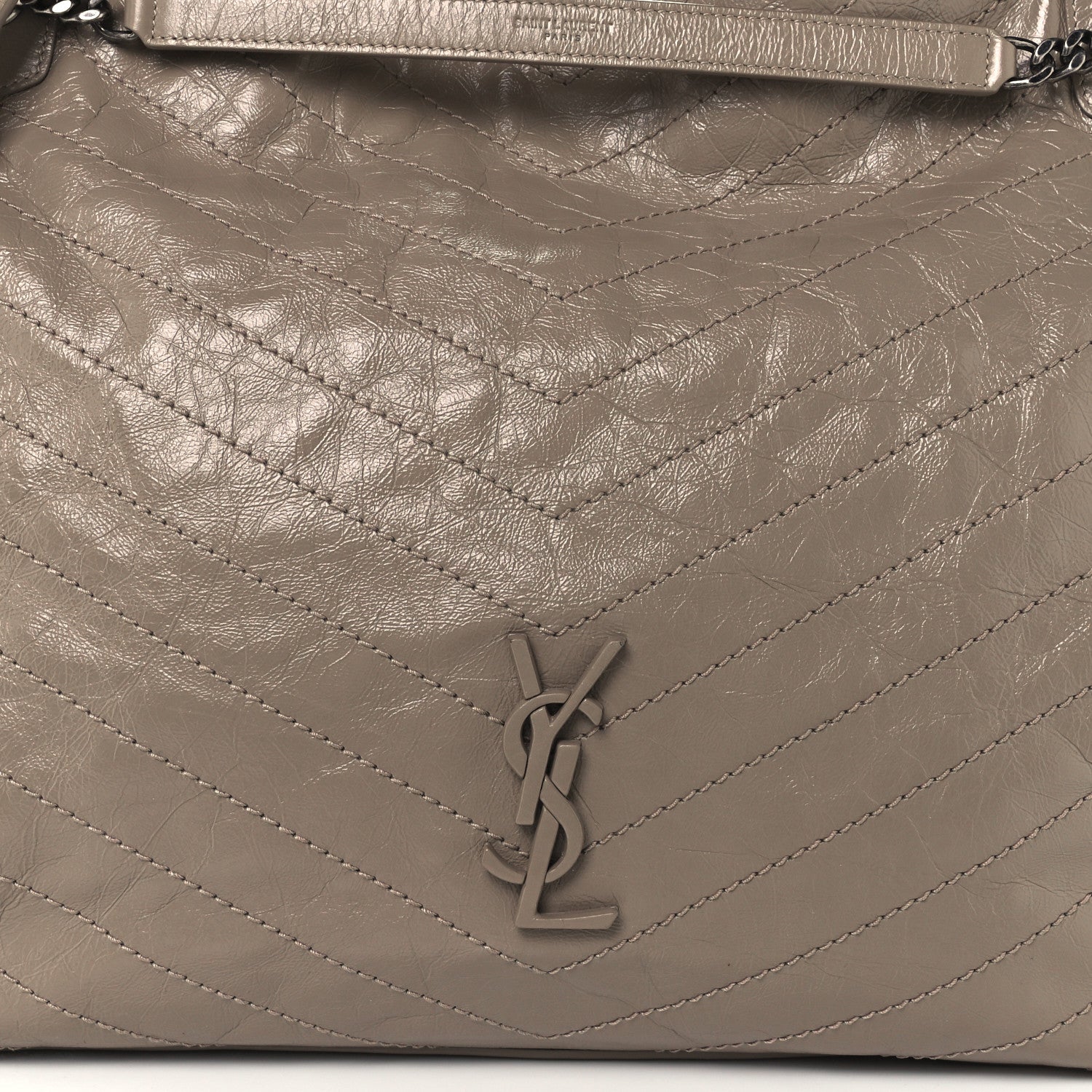 Saint Laurent Crinkled Calfskin Matelasse Monogram Large Niki Shopper Tote Dusty Grey 8 of 13