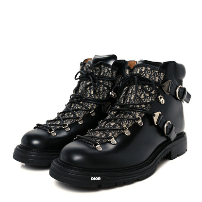 Christian Dior Oblique Calfskin Mens Explorer II Buckle Hiking Boots 45 Black Blue 4 of 10
