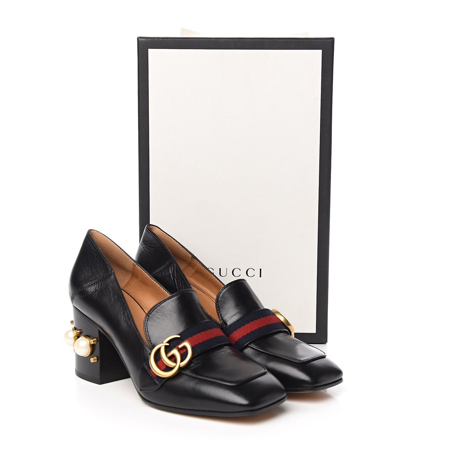 Malaga Kid Web Pearl Embellished Peyton 75mm Loafer Pumps 38 Black