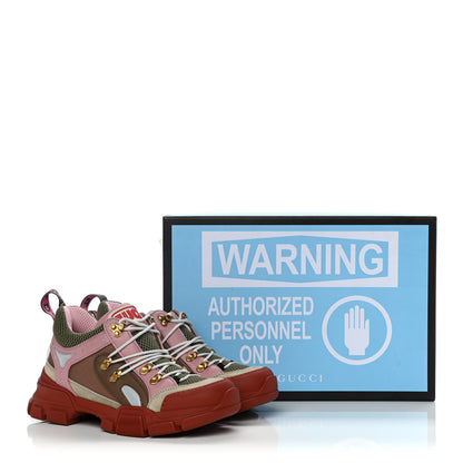 Gucci X SEGA Mesh Canvas Calfskin Womens Flashtrek Sneakers 39 Military Oatmeal Carmine Rose Ardesia 10 of 10