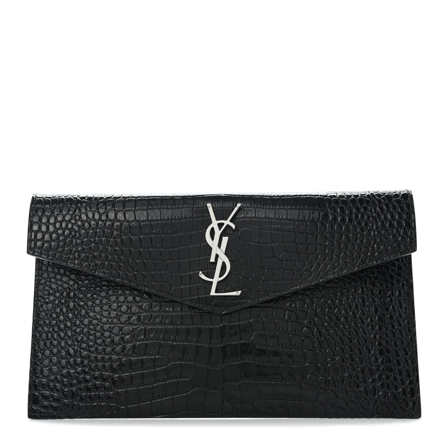 Calfskin Crocodile Embossed Uptown Monogram Pouch Black