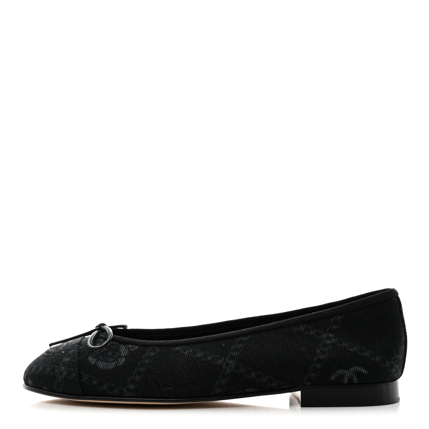 Denim Printed Cap Toe Ballerina Flats 38.5 Black