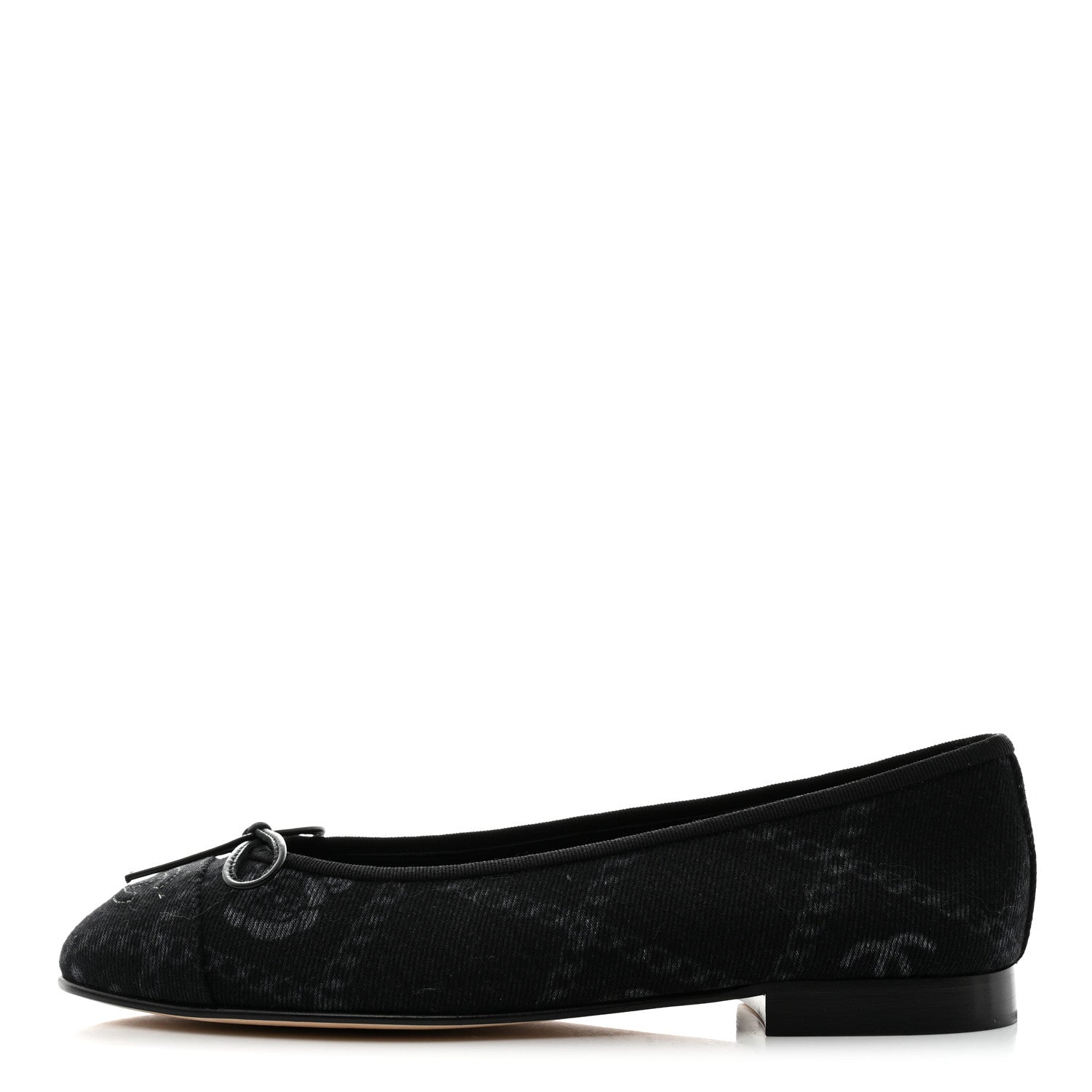 Chanel Denim Printed Cap Toe Ballerina Flats 38.5 Black 1 of 9