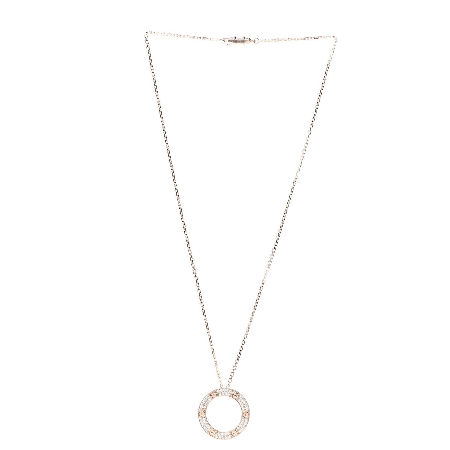 18K Pink Gold Diamond LOVE Paved Necklace