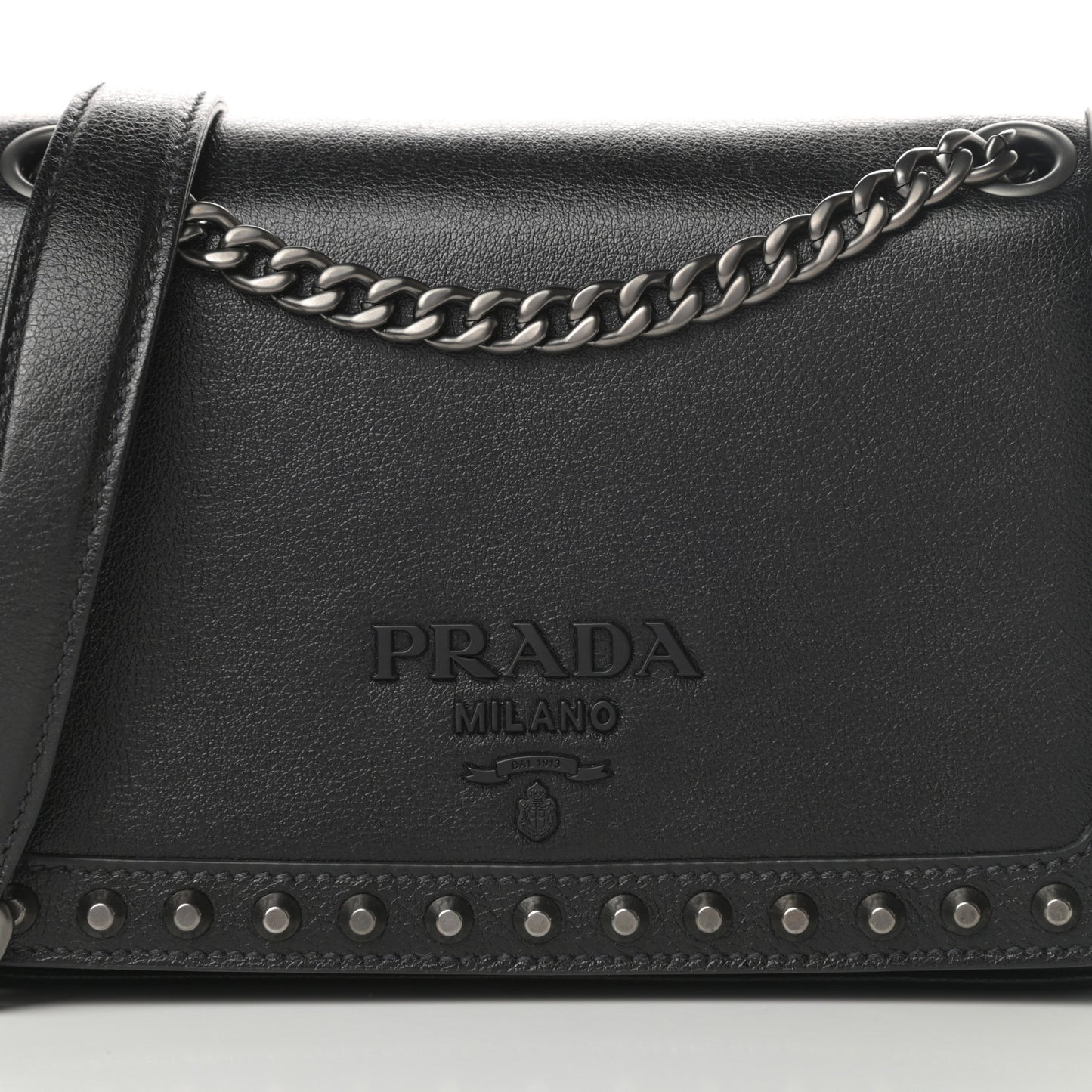 Glace Calfskin Studded Crossbody Black