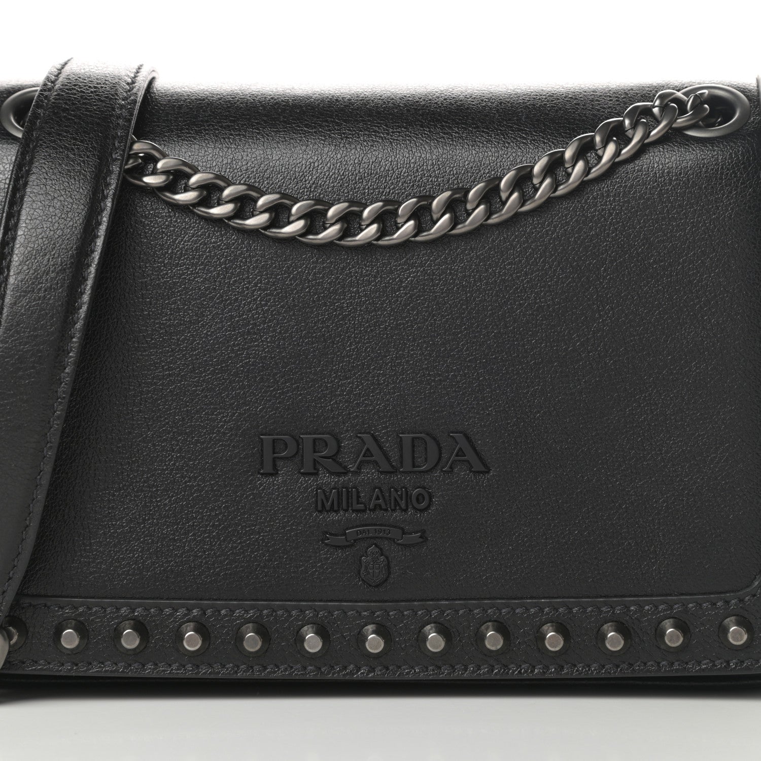 Prada Glace Calfskin Studded Crossbody Black 9 of 12