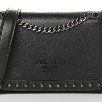 Prada Glace Calfskin Studded Crossbody Black 9 of 12