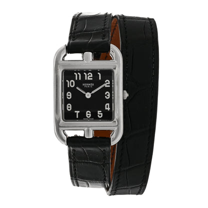 Hermes Stainless Steel Alligator 23mm Cape Cod Double Tour Quartz Watch Noir 1 of 5