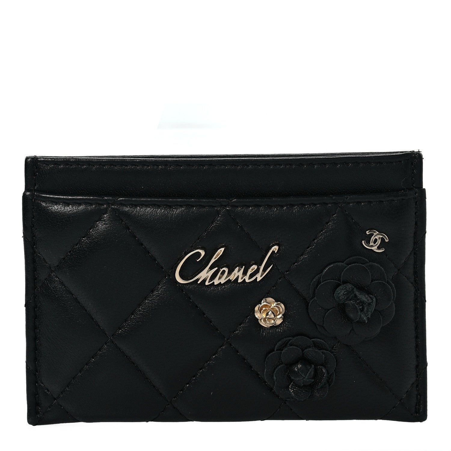 Chanel Lambskin Quilted Camellia Card Holder Black 1 of 8