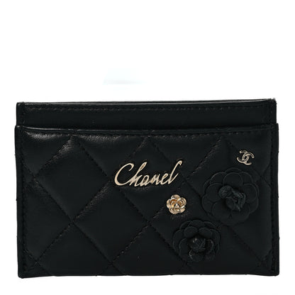 Chanel Lambskin Quilted Camellia Card Holder Black 1 of 8