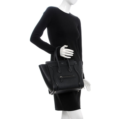 Celine Drummed Calfskin Micro Luggage Black 2 of 8