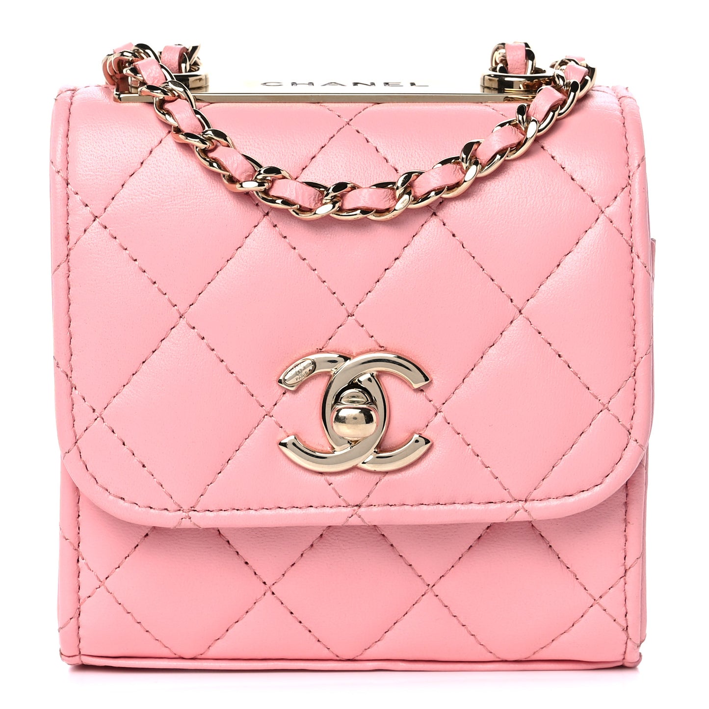 Lambskin Quilted Mini Trendy CC Clutch With Chain Pink