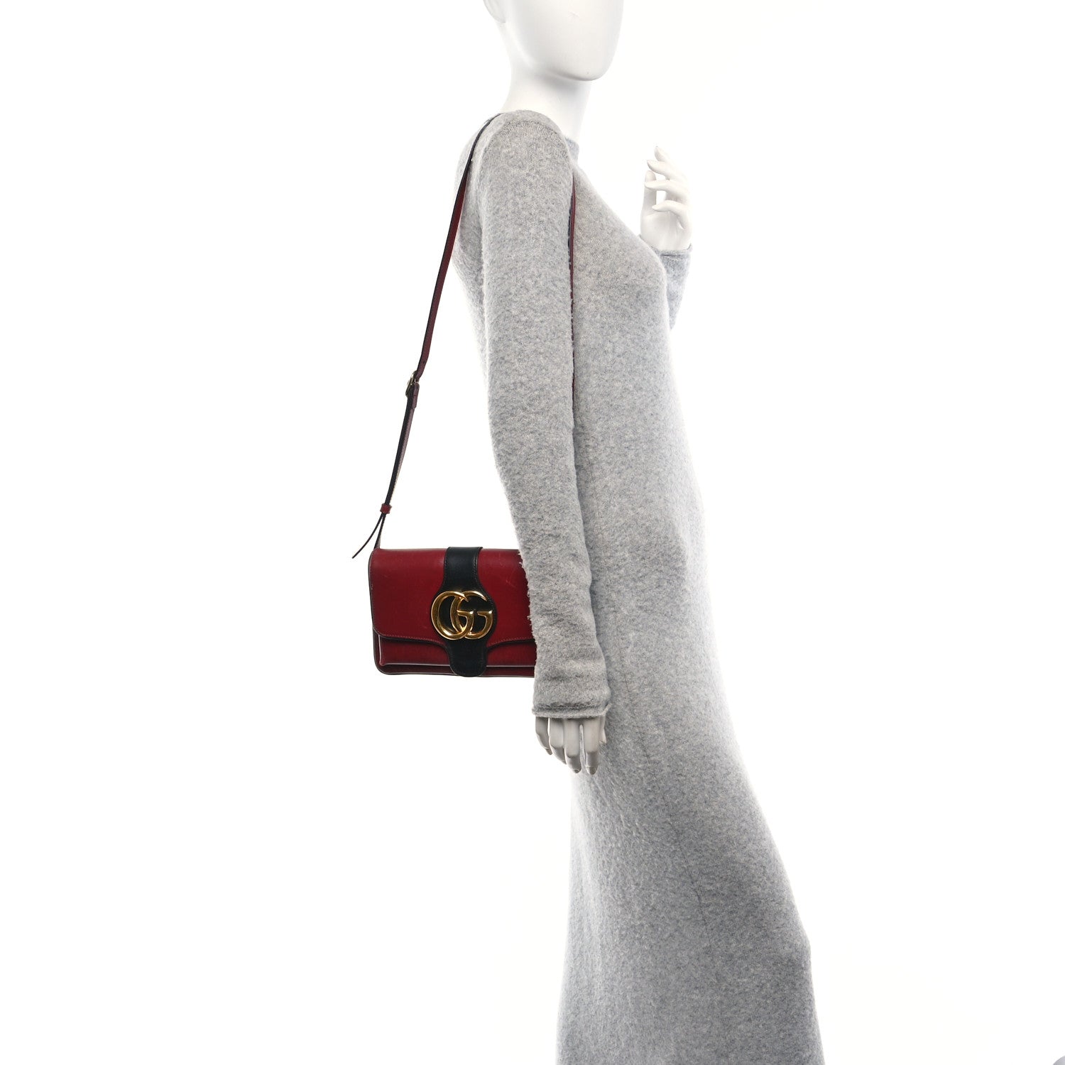 Gucci Vitello Palmellato Lux Bi-Color Small Arli Flap Shoulder Bag New Cherry Red Black 2 of 11