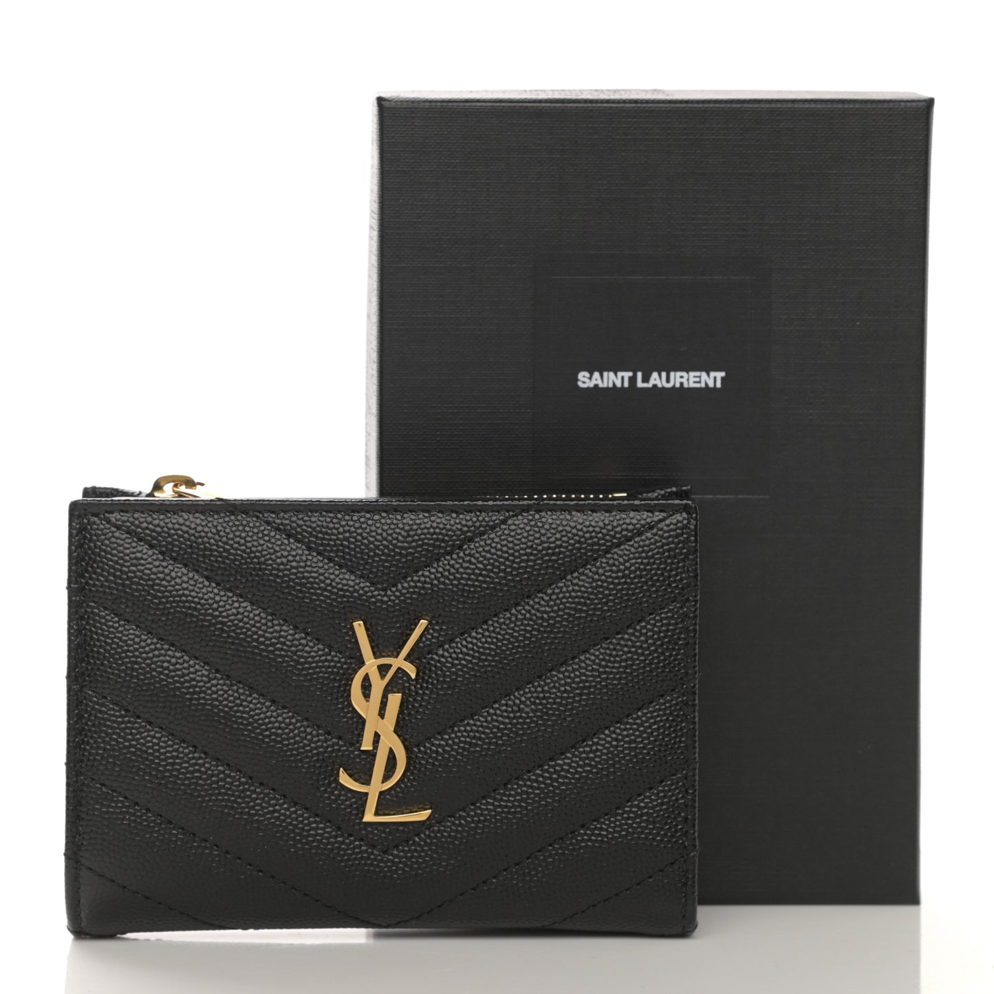 Grain De Poudre Matelasse Chevron Monogram Zipped Card Case Black