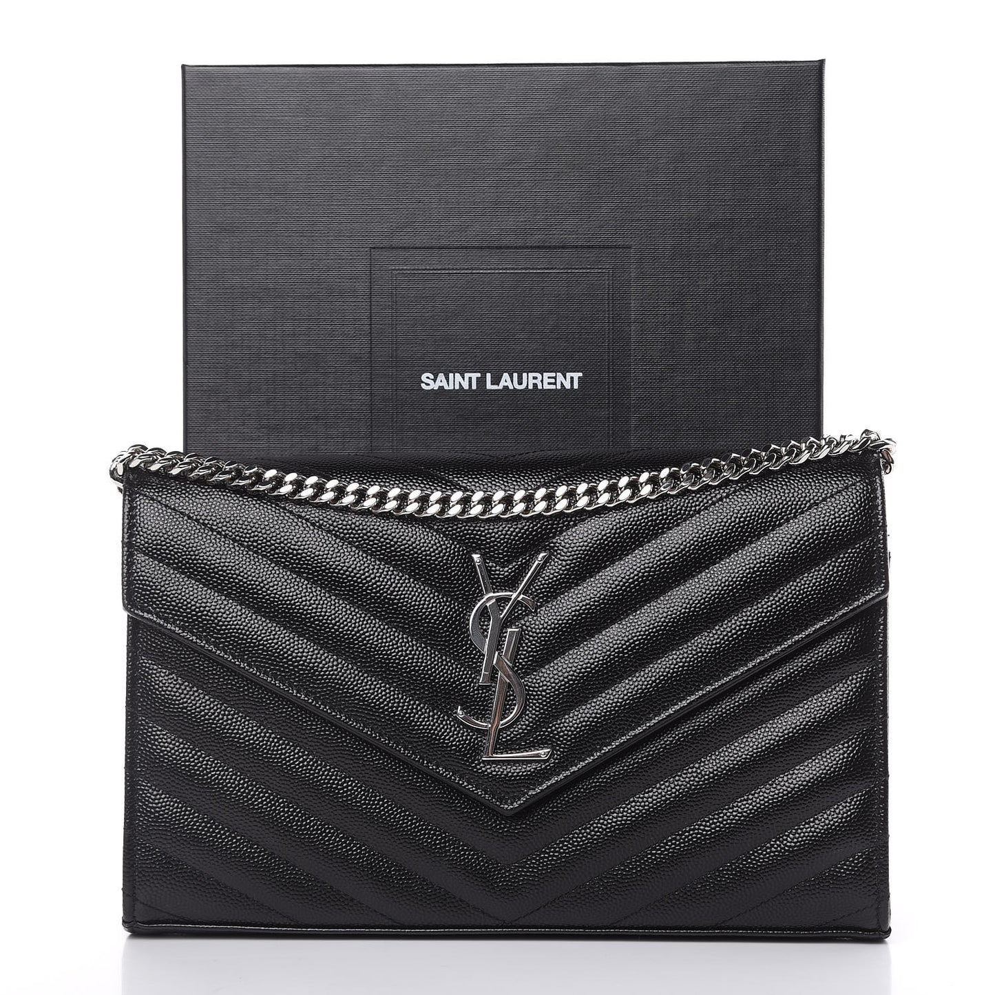 Grain De Poudre Matelasse Chevron Monogram Chain Wallet Black