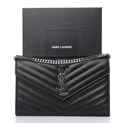 Saint Laurent Grain De Poudre Matelasse Chevron Monogram Chain Wallet Black 10 of 10