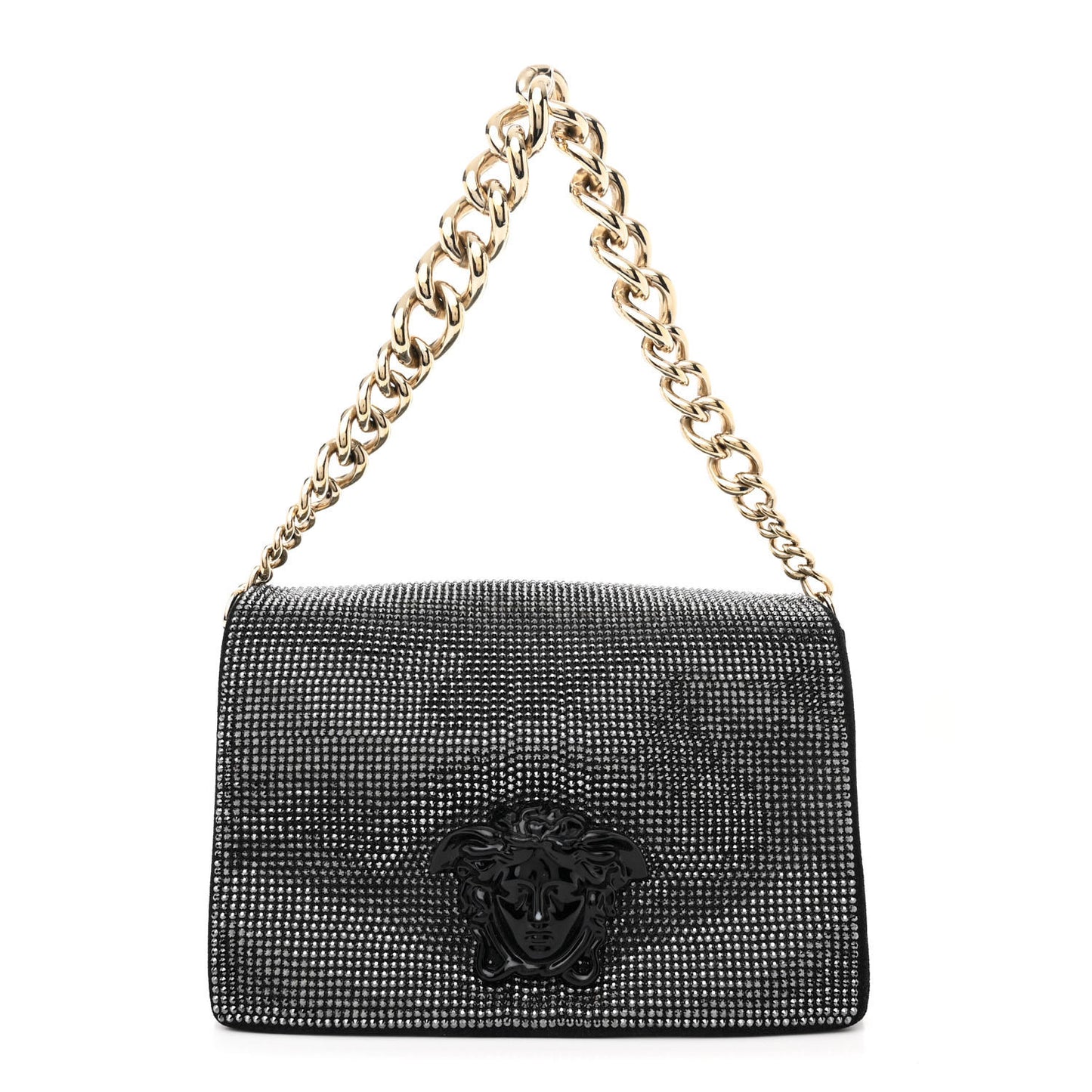 Suede Crystal Medusa Sultan Evening Bag Black