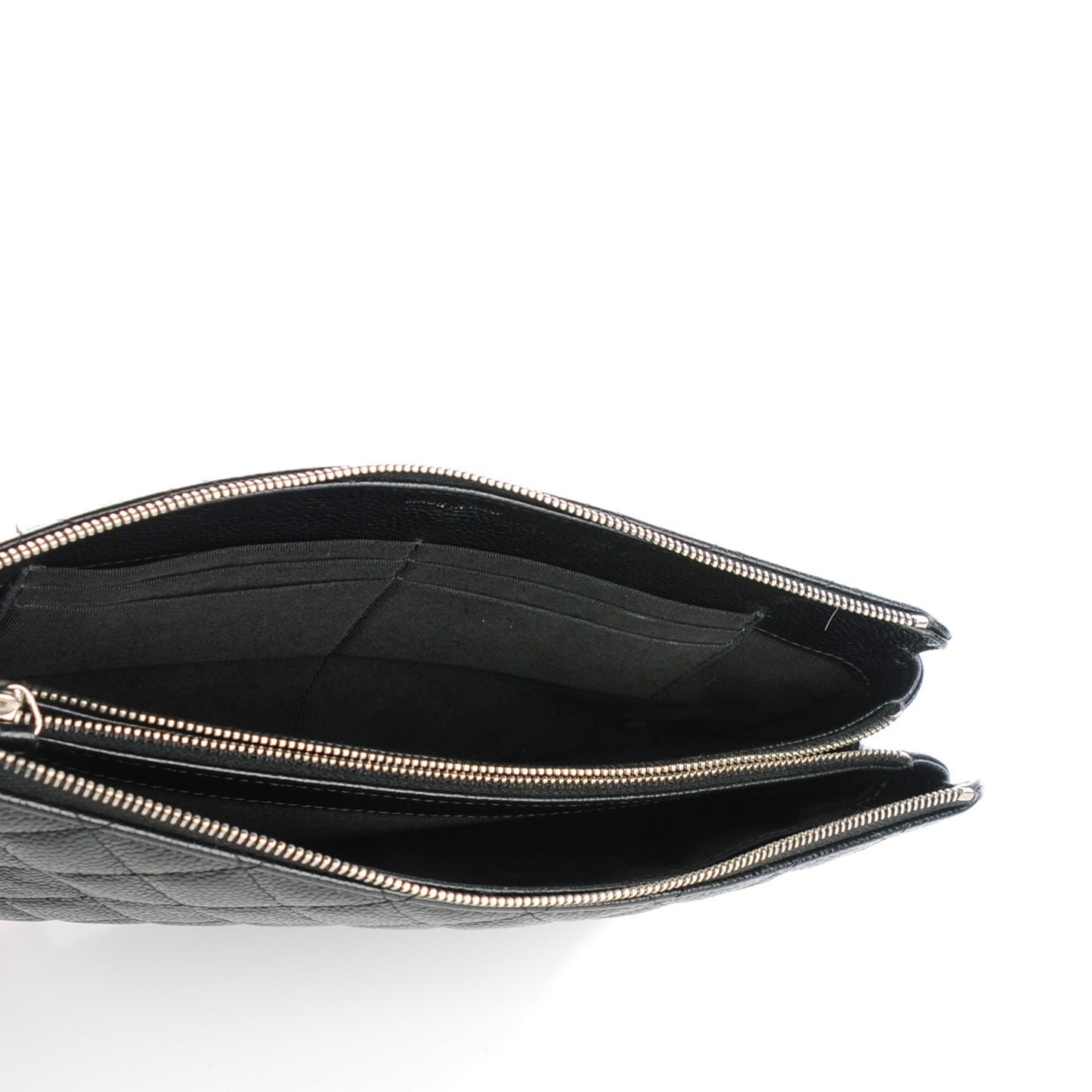 Caviar Quilted Large Zipped Clutch Black