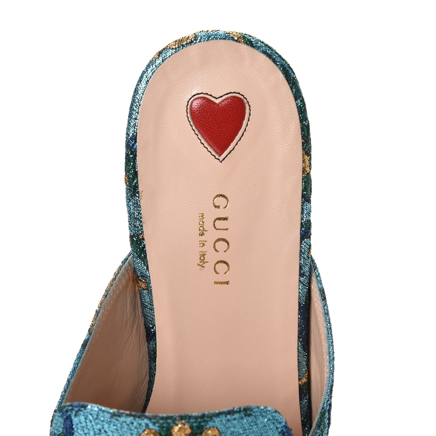 Gucci Iridescent Brocade Womens Princetown Slippers 39 Azure Multicolor Oro 7 of 8