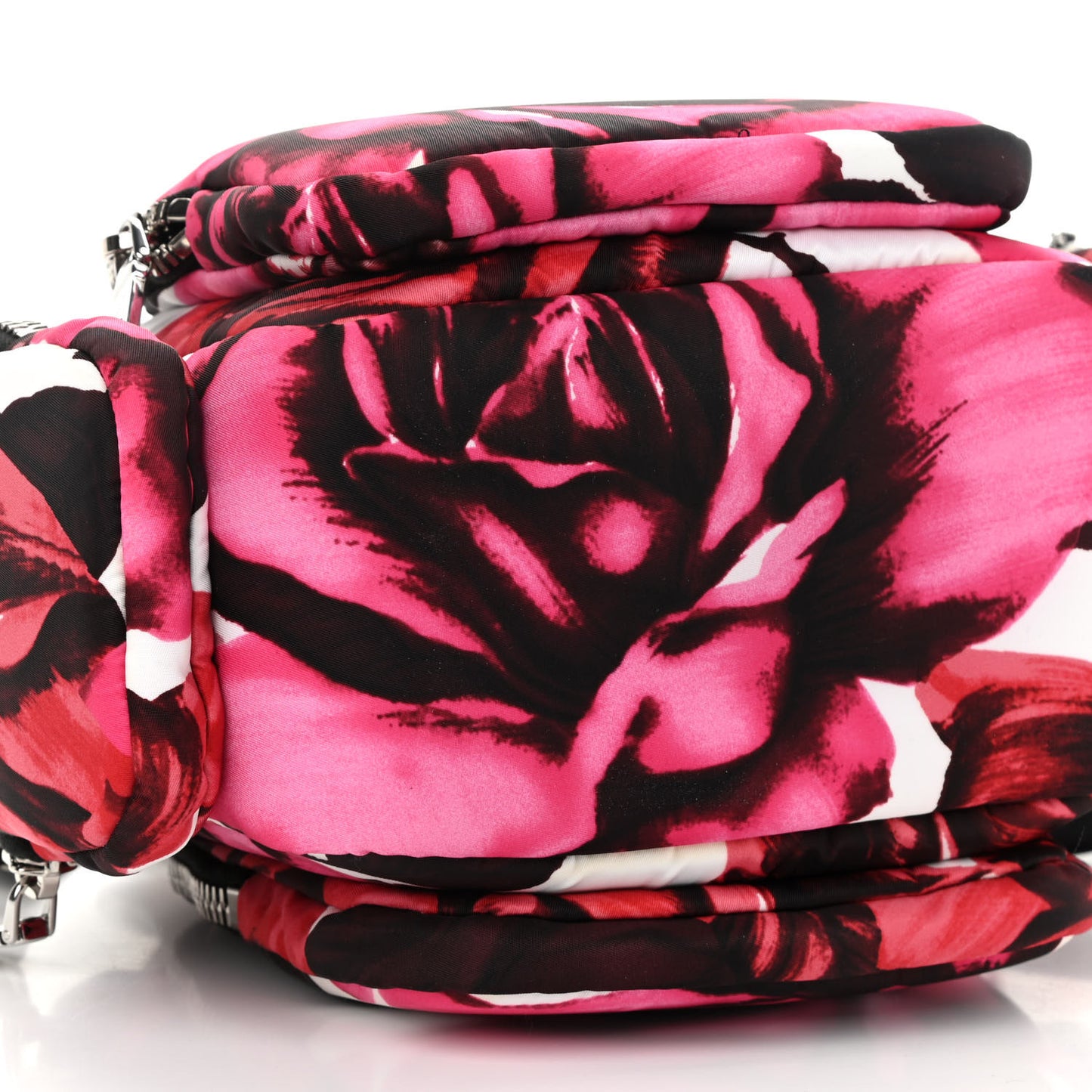 Tessuto Nylon Roses Print Pocket Top Handle Cargo Bag Pink