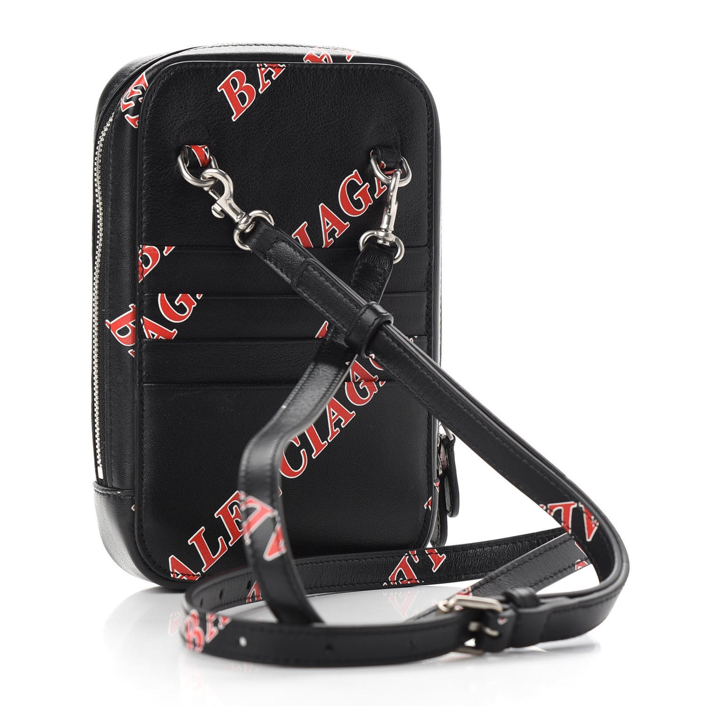Calfskin Logo Print Cash Phone Holder Bag Black Red