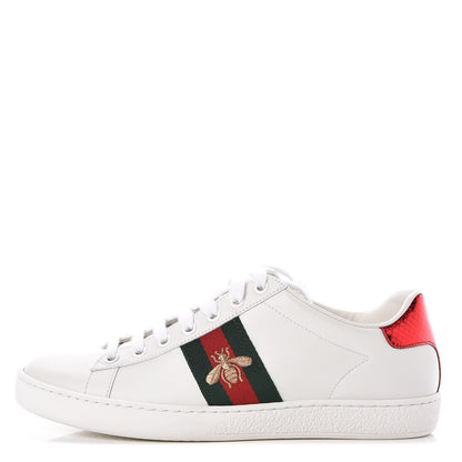 Gucci Calfskin Ayers Bee Embroidered Womens Ace Sneakers 37.5 White Green 1 of 10