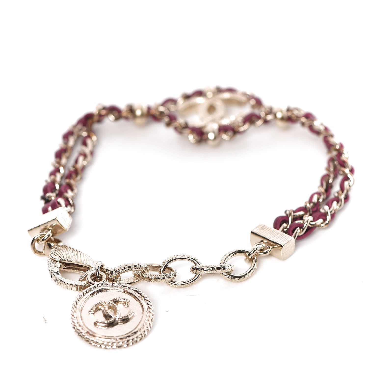 Chanel Metal Lambskin CC Chain Link Bracelet Burgundy 3 of 5