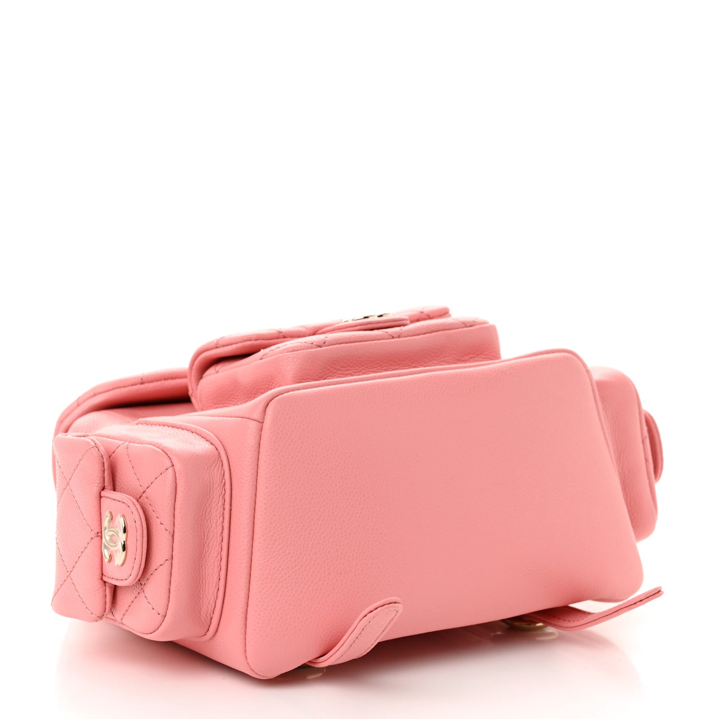 Shiny Caviar Quilted Small Pockets Drawstring Backpack Pink