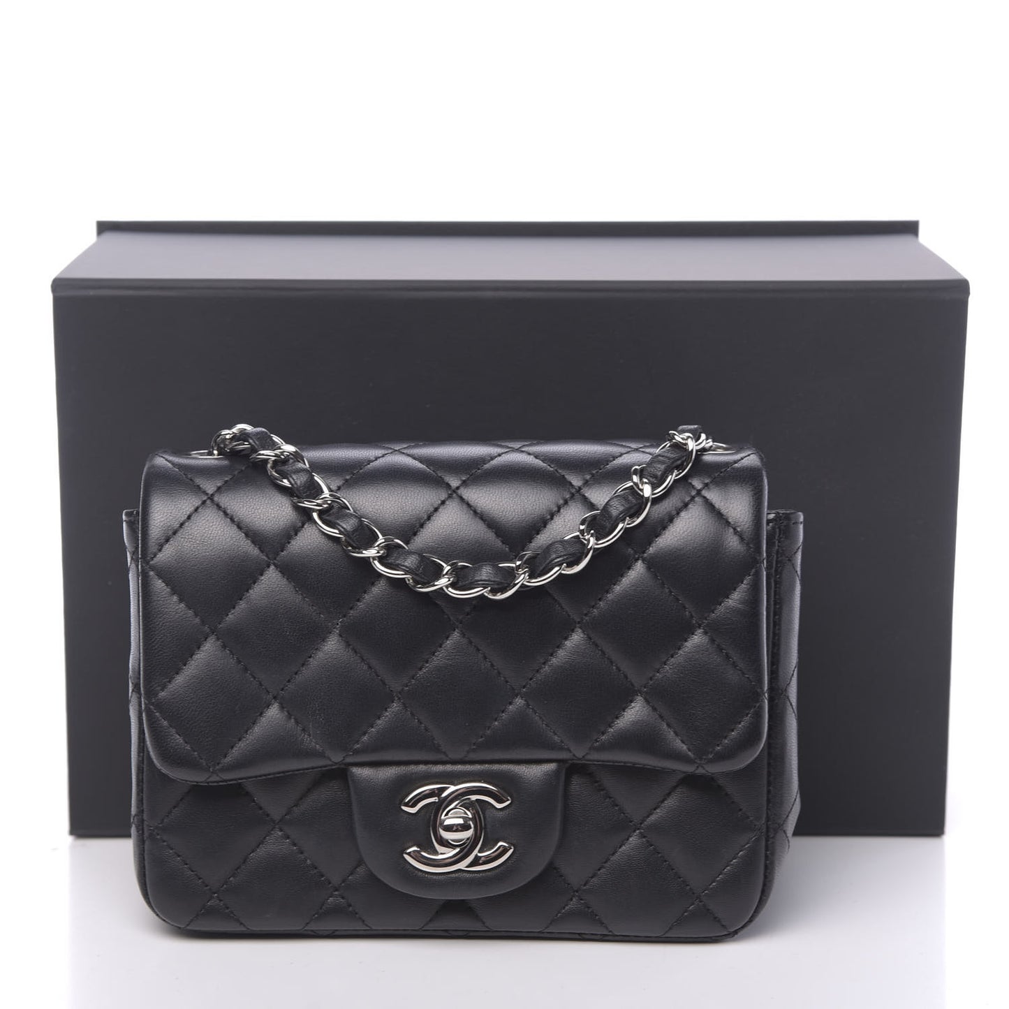 Lambskin Quilted Mini Square Flap Black