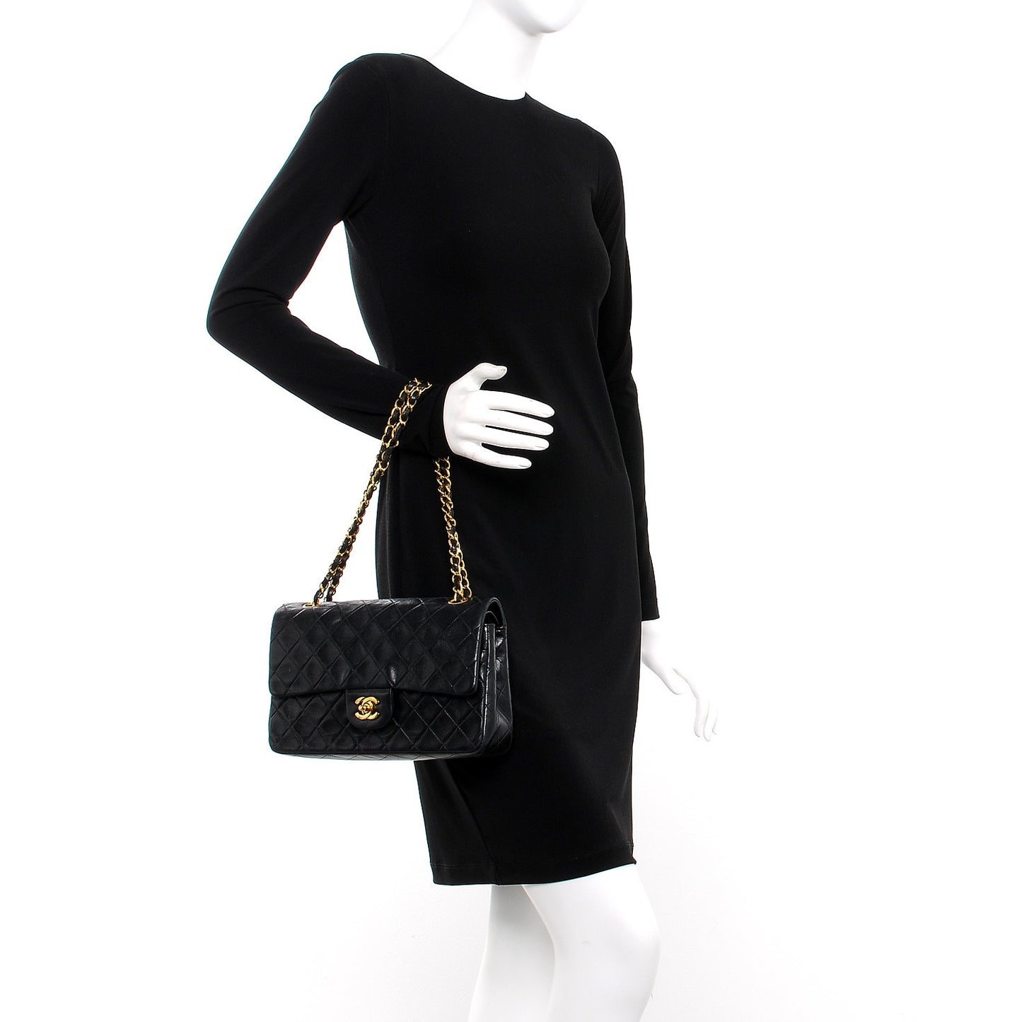 Lambskin Quilted Medium Double Flap Black