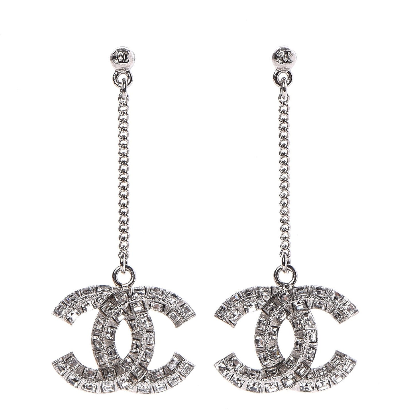 Baguette Crystal CC Dangle Earrings Silver