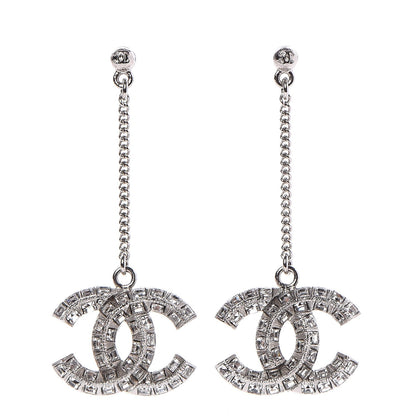 Chanel Baguette Crystal CC Dangle Earrings Silver 1 of 3
