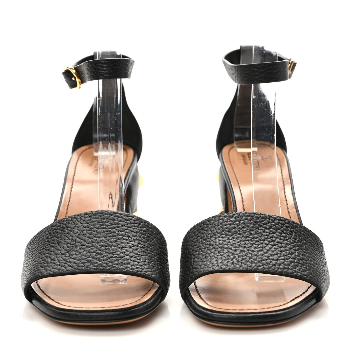 Grained Calfskin Roman Stud Ankle Strap 75mm Sandals 39 Black
