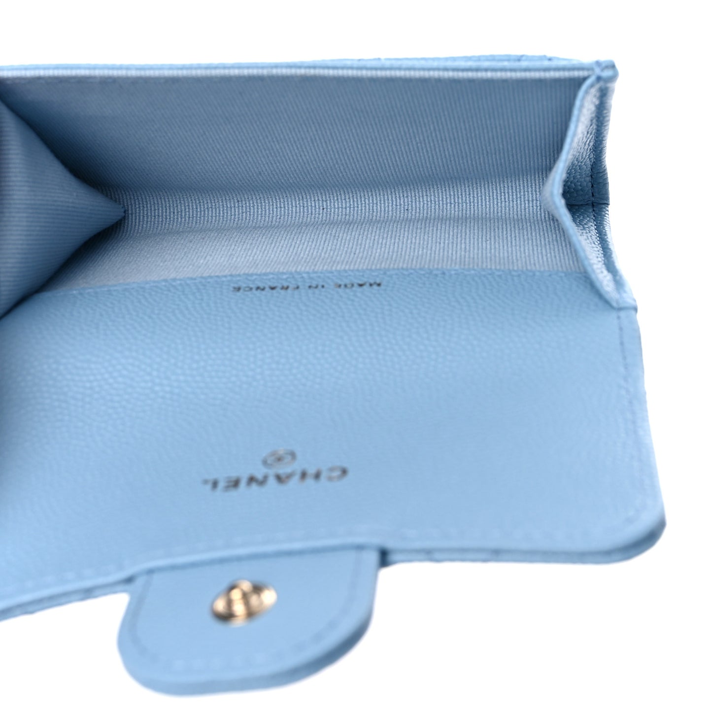 Caviar Quilted Flap Card Holder Wallet Light Blue
