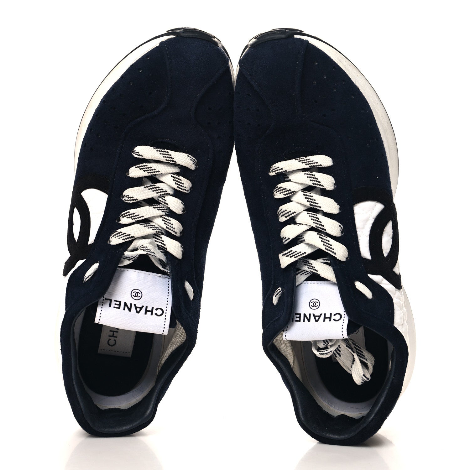 Chanel Fabric Suede Kidskin CC Sneakers 41 Dark Navy White 2 of 9