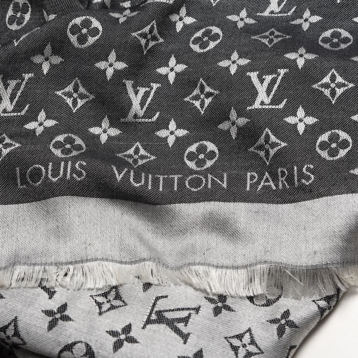 Silk Wool Monogram Denim Shawl Black