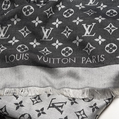 Louis Vuitton Silk Wool Monogram Denim Shawl Black 4 of 5