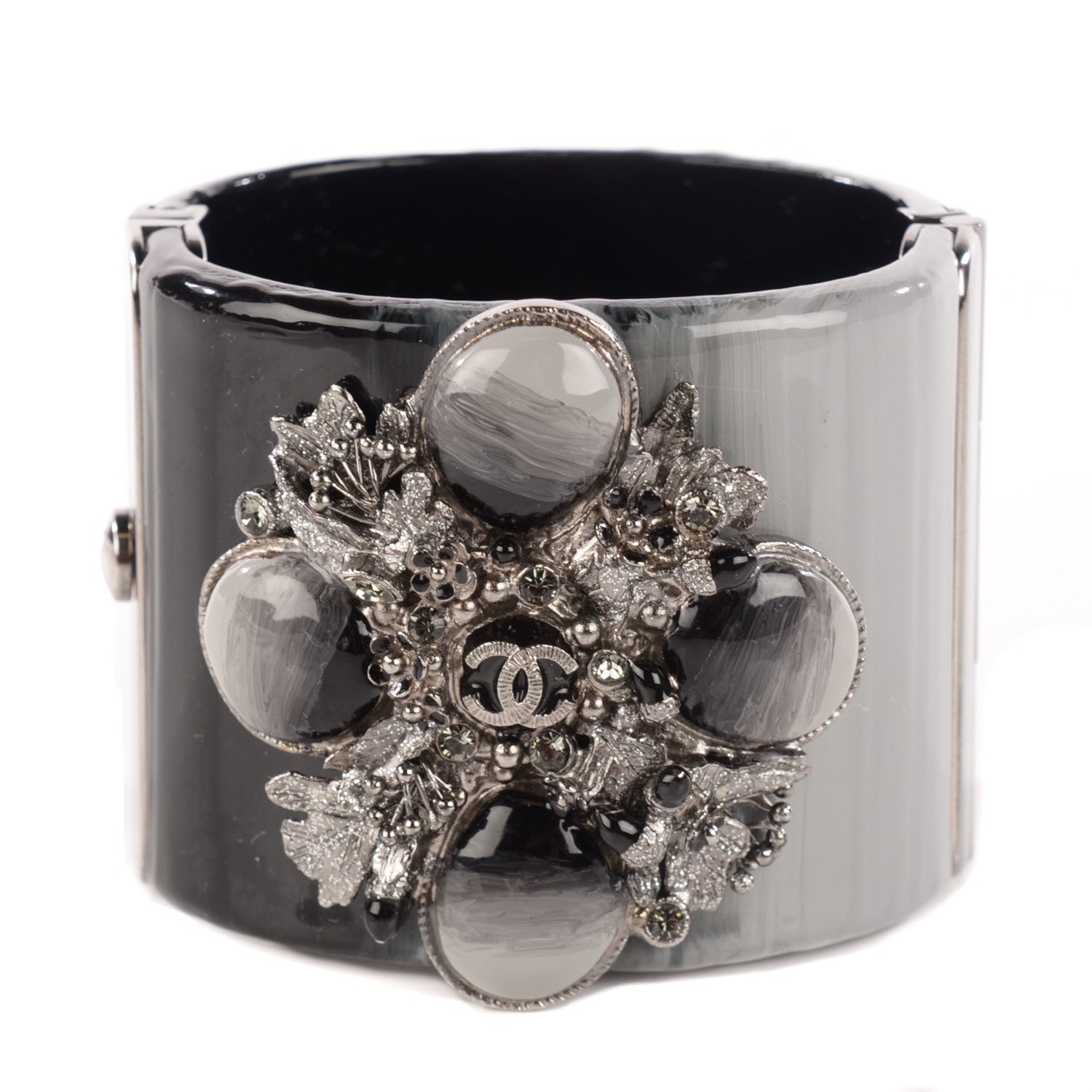 Chanel Resin Ruthenium CC Cabochon Cuff Dark Grey 1 of 4