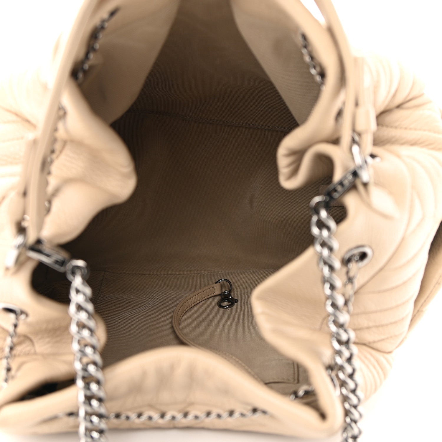 Chanel Deerskin Chevron Large CC Chain Bucket Drawstring Bag Beige 5 of 12